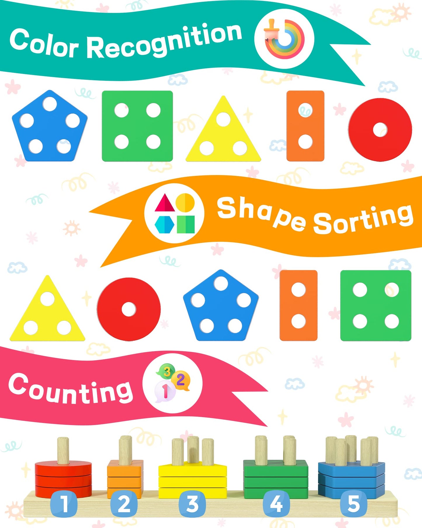 Zartores Montessori Shape Sorter for Toddlers 1-3 | Wooden Learning Puzzle