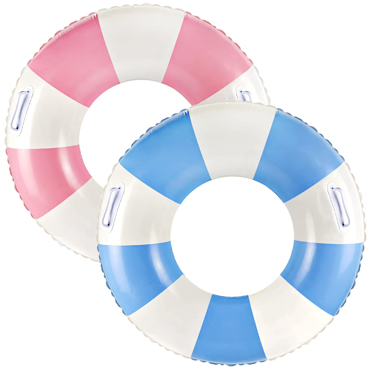Zaruatu 2 Pcs Classic Striped Pool Floats with Handles – 36-Inch Blue & White Tubes for Adults