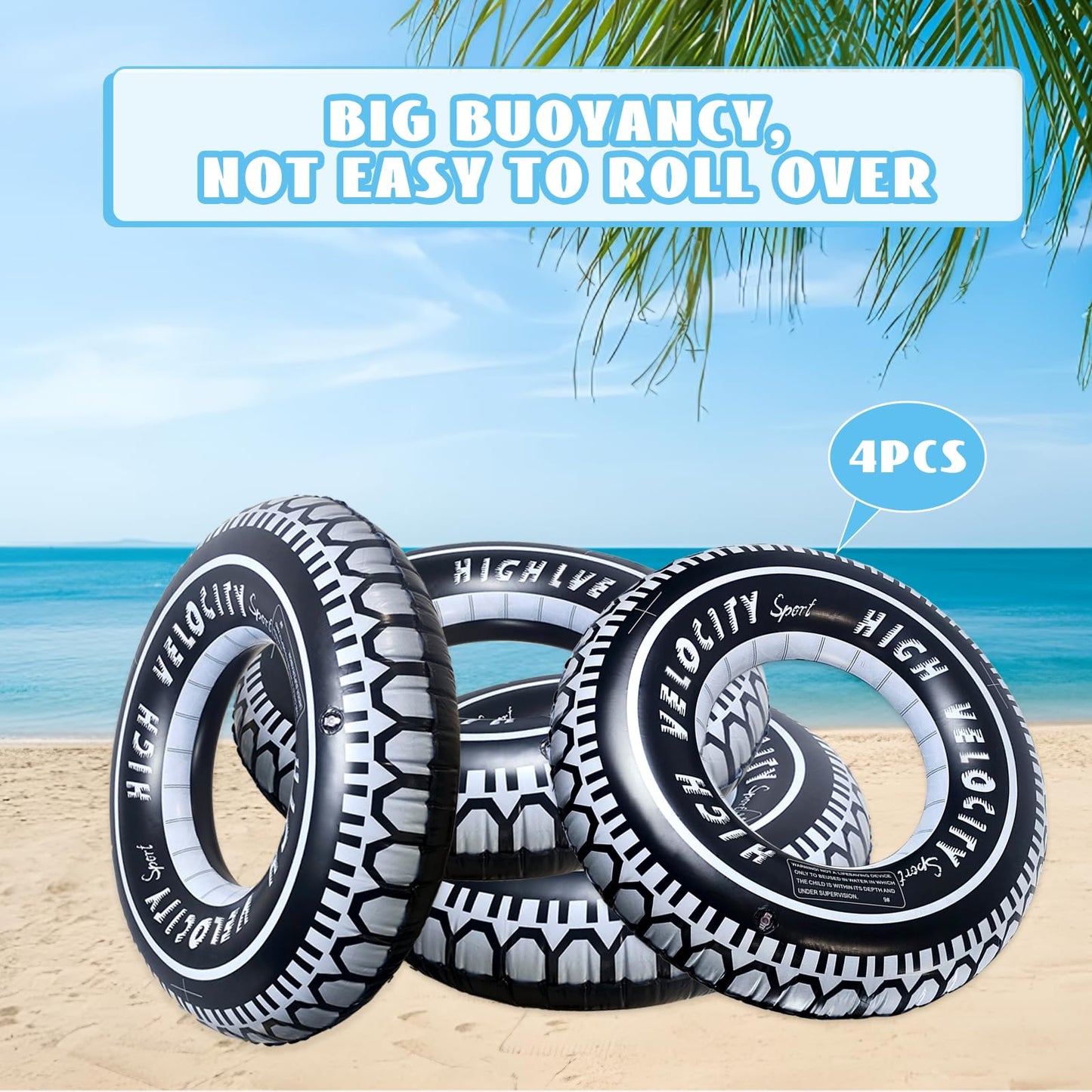 Zaruatu 4 Pack Inflatable Tire Tubes – 32-Inch Giant Pool Floats for Adults