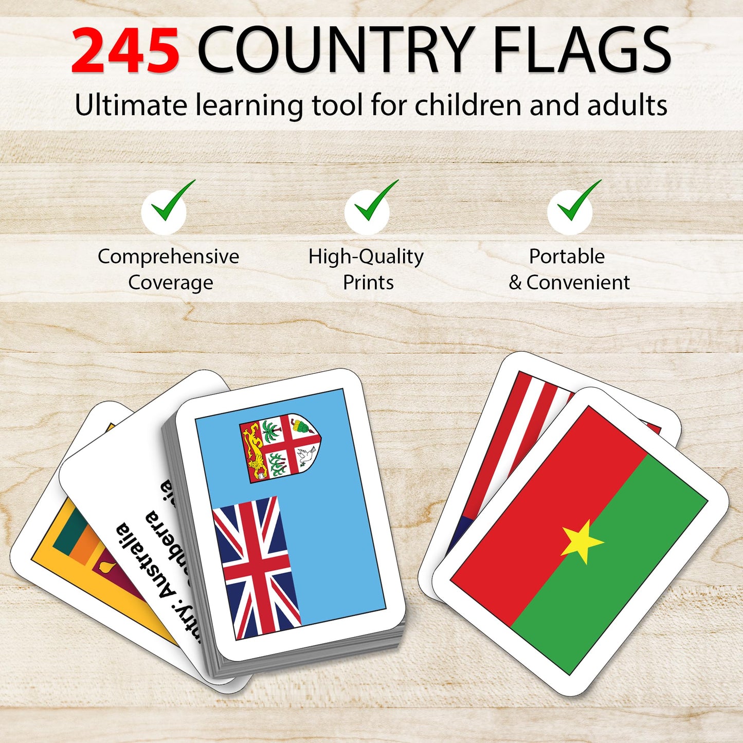 Zastic! World Flags Flashcards – 245 Countries, Capitals, Languages & Continents | Gloss Laminated