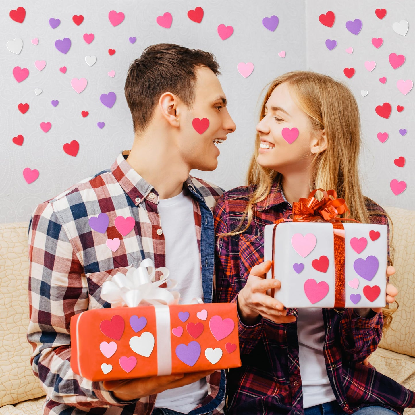 ZATAYE 200 PCS Foam Valentine Stickers - Matte Heart Self-Adhesive Decor