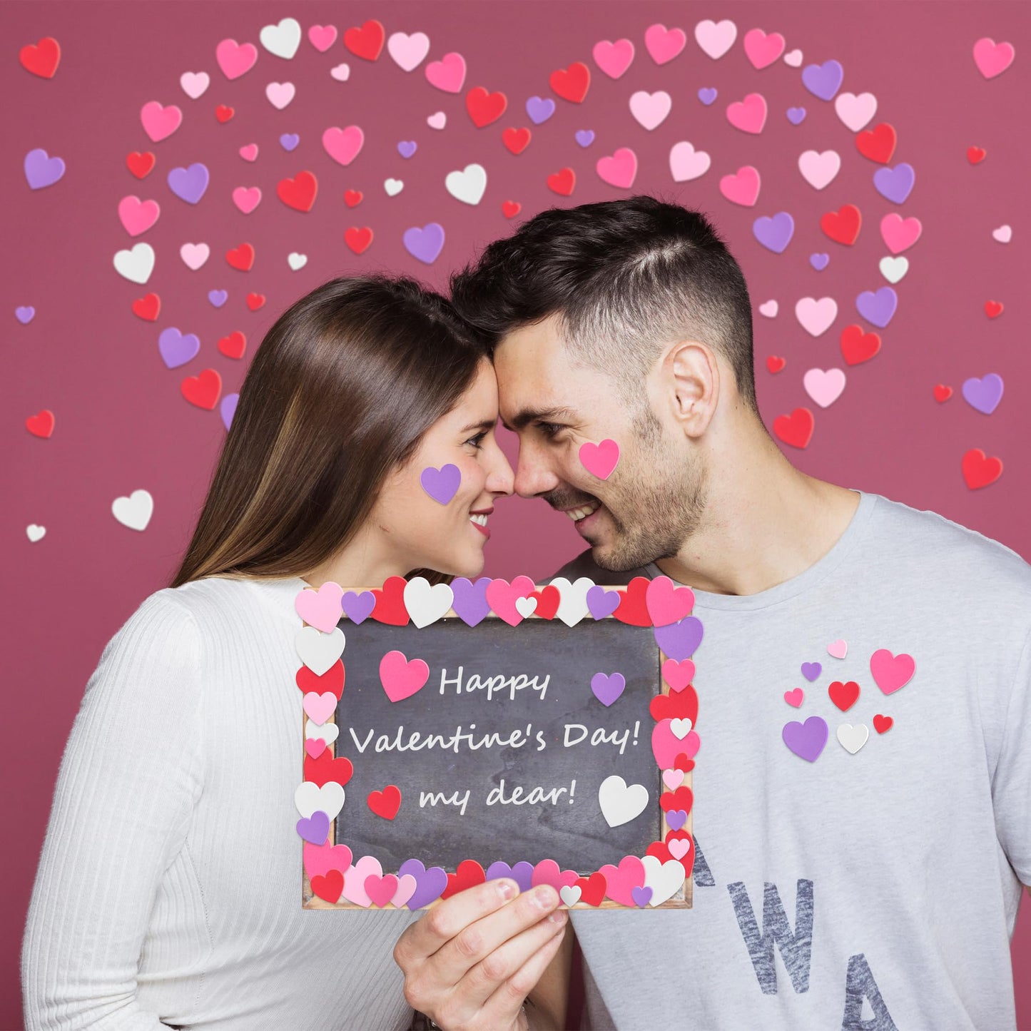 ZATAYE 200 PCS Foam Valentine Stickers - Matte Heart Self-Adhesive Decor