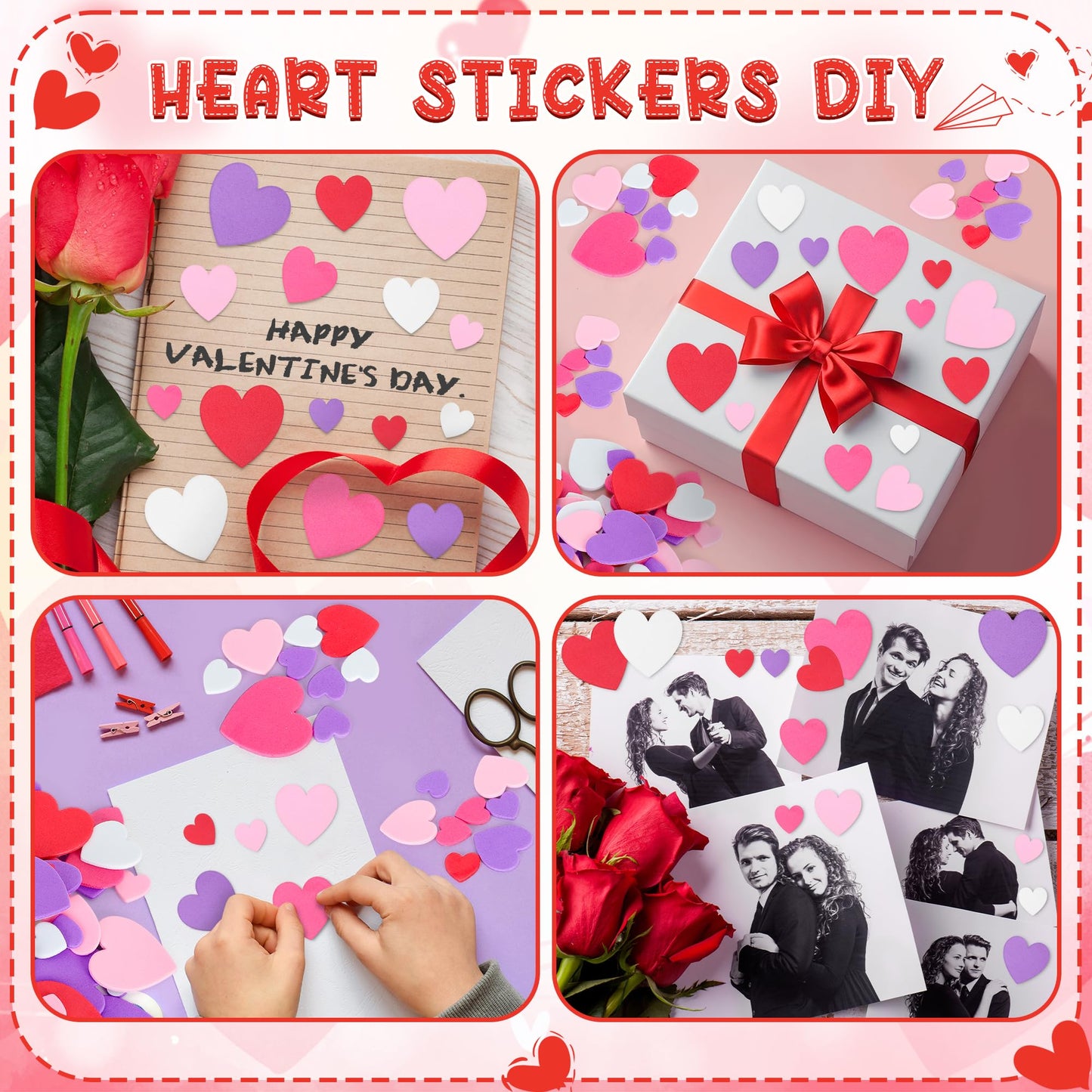 ZATAYE 200 PCS Foam Valentine Stickers - Matte Heart Self-Adhesive Decor