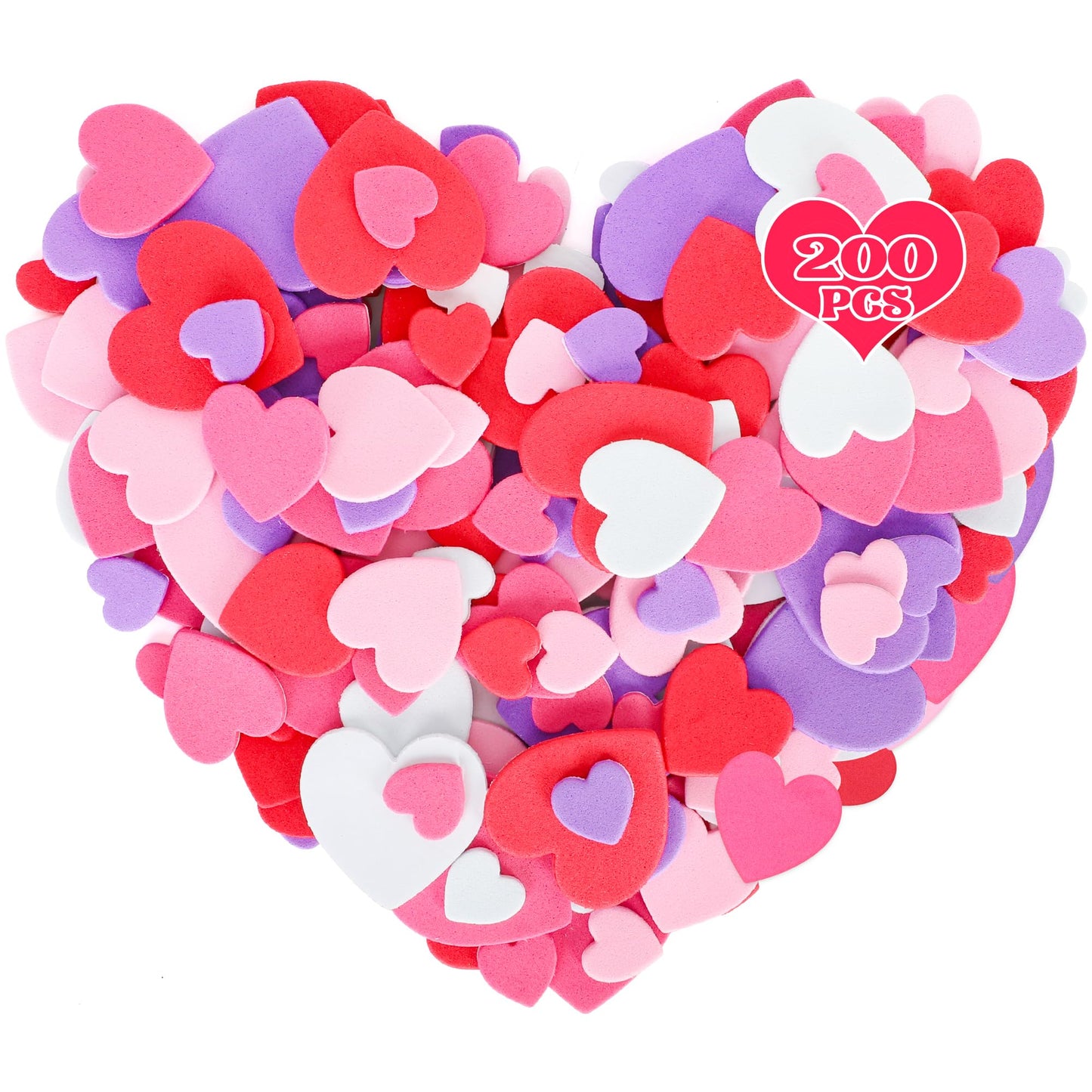 ZATAYE 200 PCS Foam Valentine Stickers - Matte Heart Self-Adhesive Decor