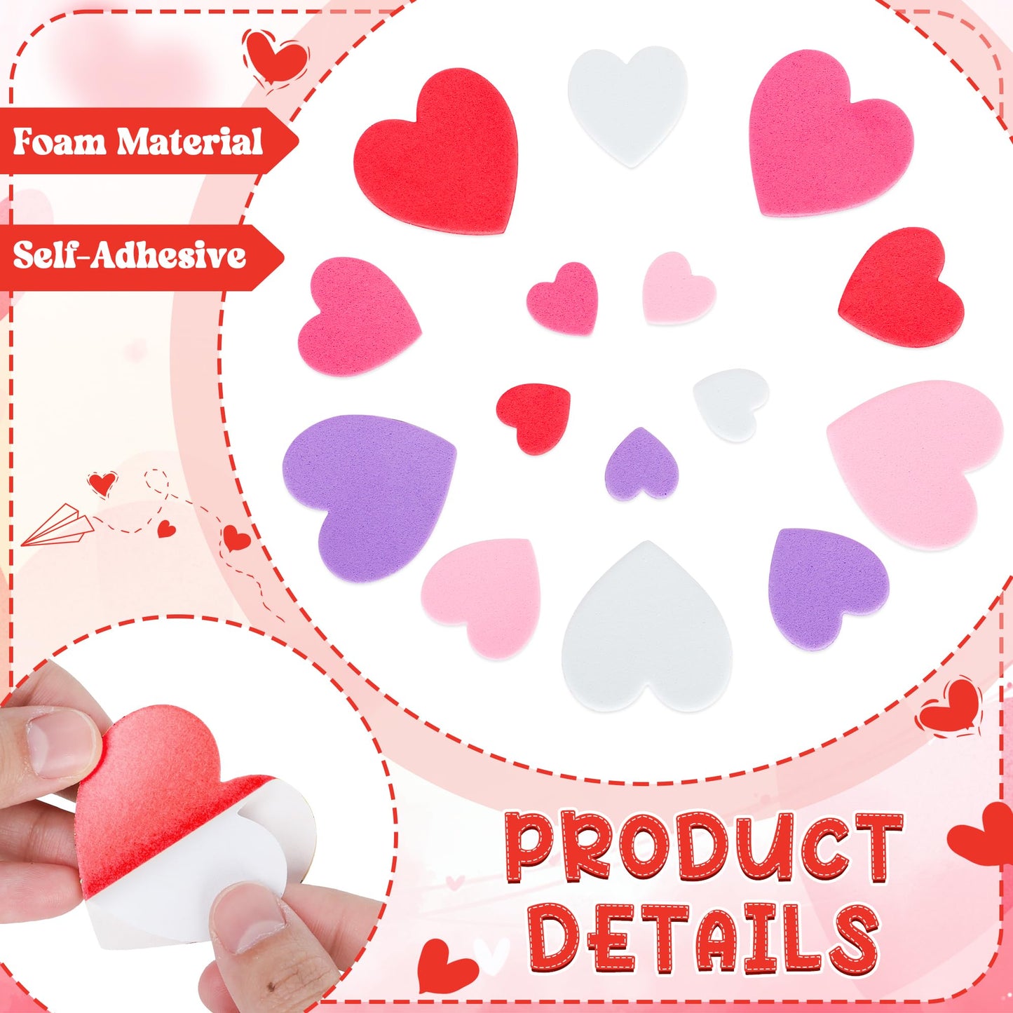 ZATAYE 200 PCS Foam Valentine Stickers - Matte Heart Self-Adhesive Decor