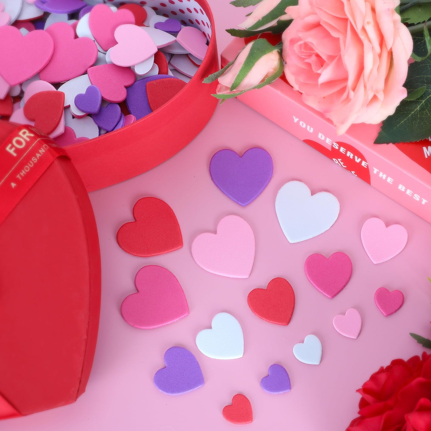 ZATAYE 200 PCS Foam Valentine Stickers - Matte Heart Self-Adhesive Decor