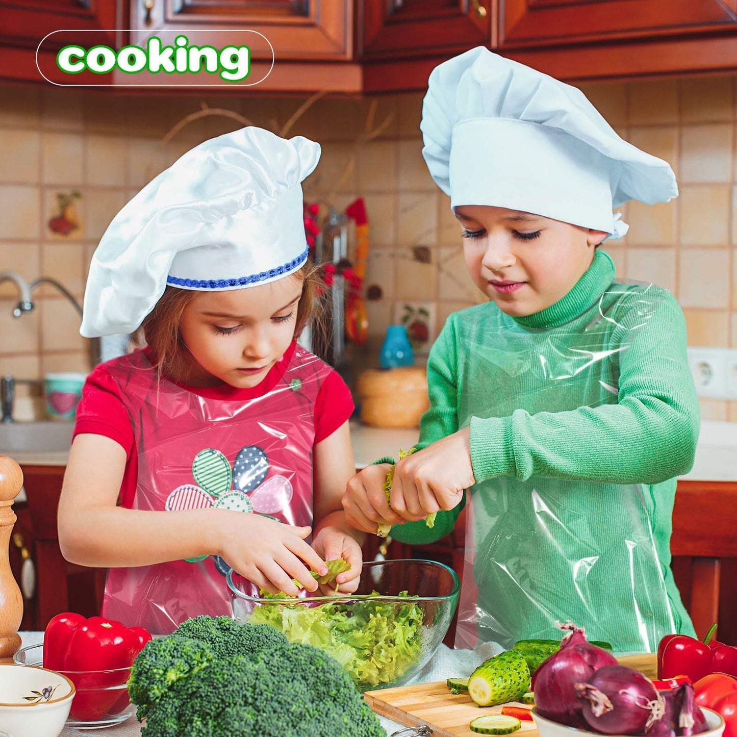 ZAUGONTW 100 Pcs Kids Disposable Aprons – Clear Waterproof Smocks (Ages 4–12)