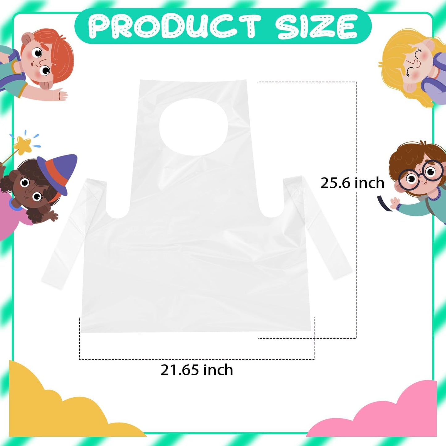ZAUGONTW 100 Pcs Kids Disposable Aprons – Clear Waterproof Smocks (Ages 4–12)
