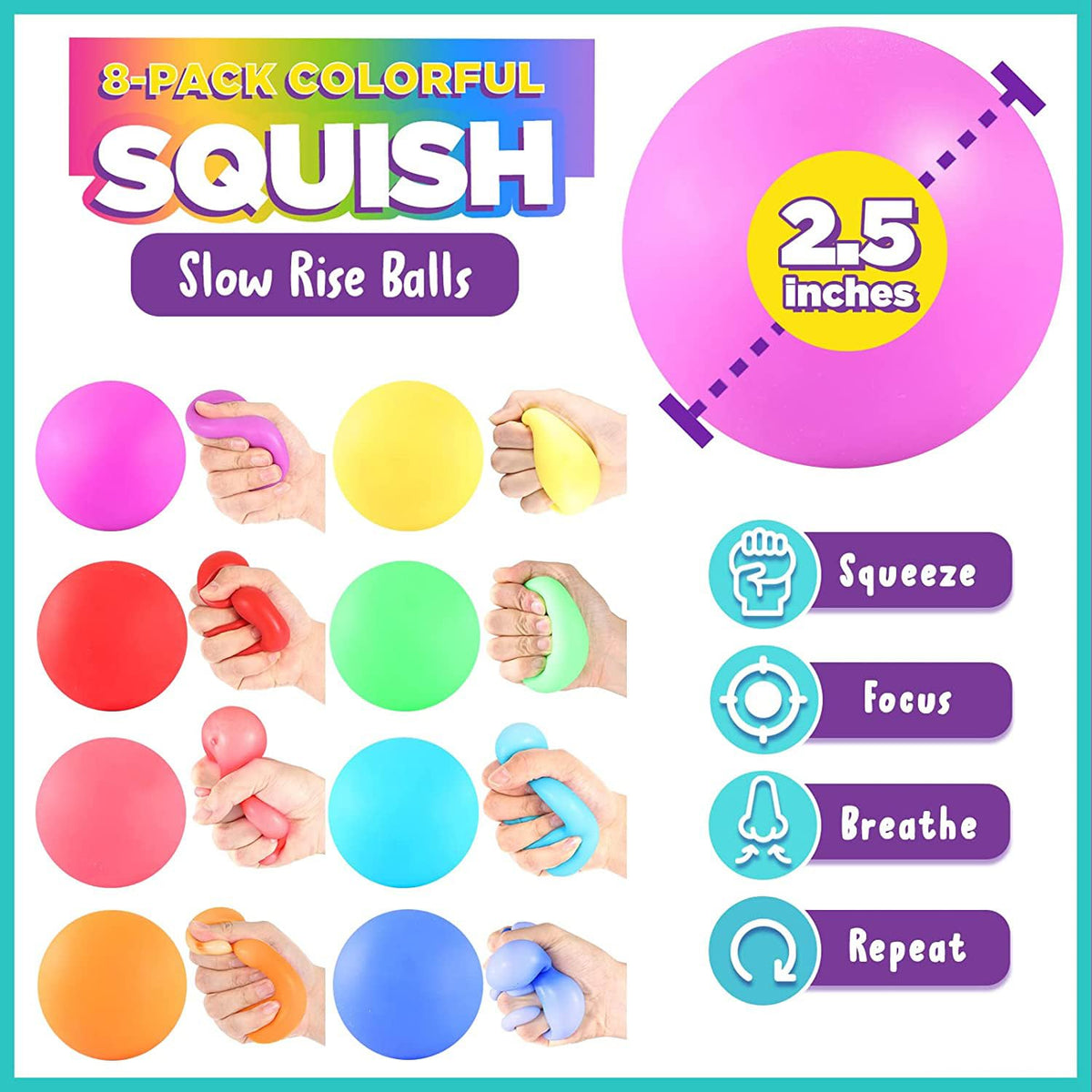ZaxiDeel Slow Rising Stress Balls 8 Pack – Fidget Toys for Anxiety Relief, Focus & Calm