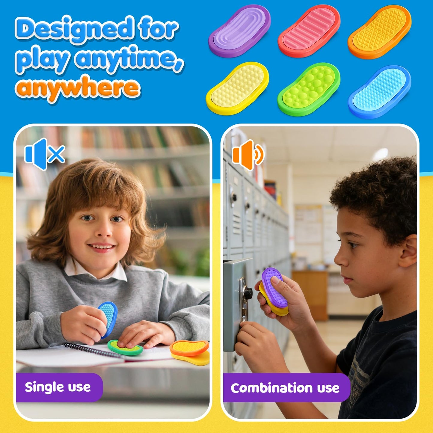 ZaxiDeel Fidget Sensory Toys – 6-Pack Silicone Textured Sliders with Magnetic Play