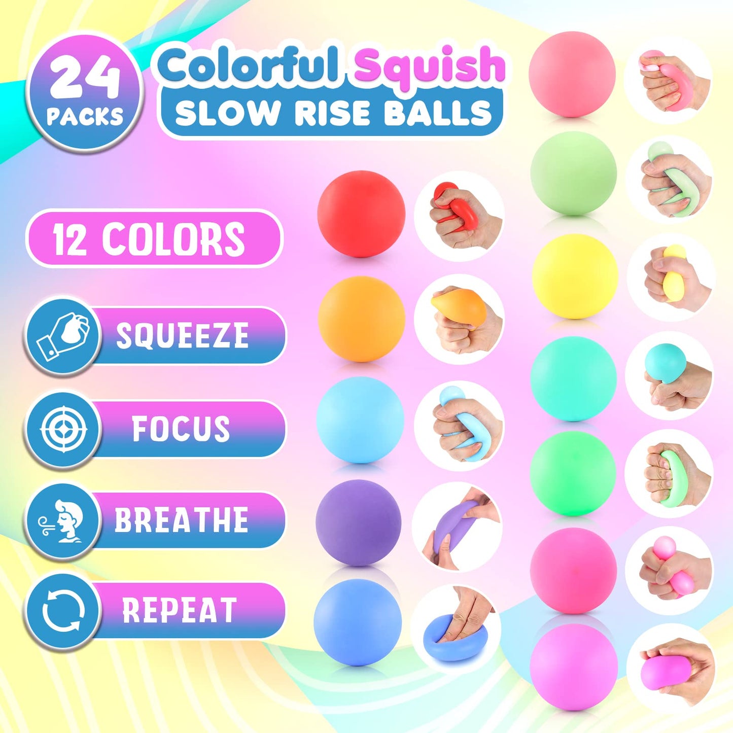 ZaxiDeel Slow Rising Stress Ball 24 Pack - Fidget & Focus Toy