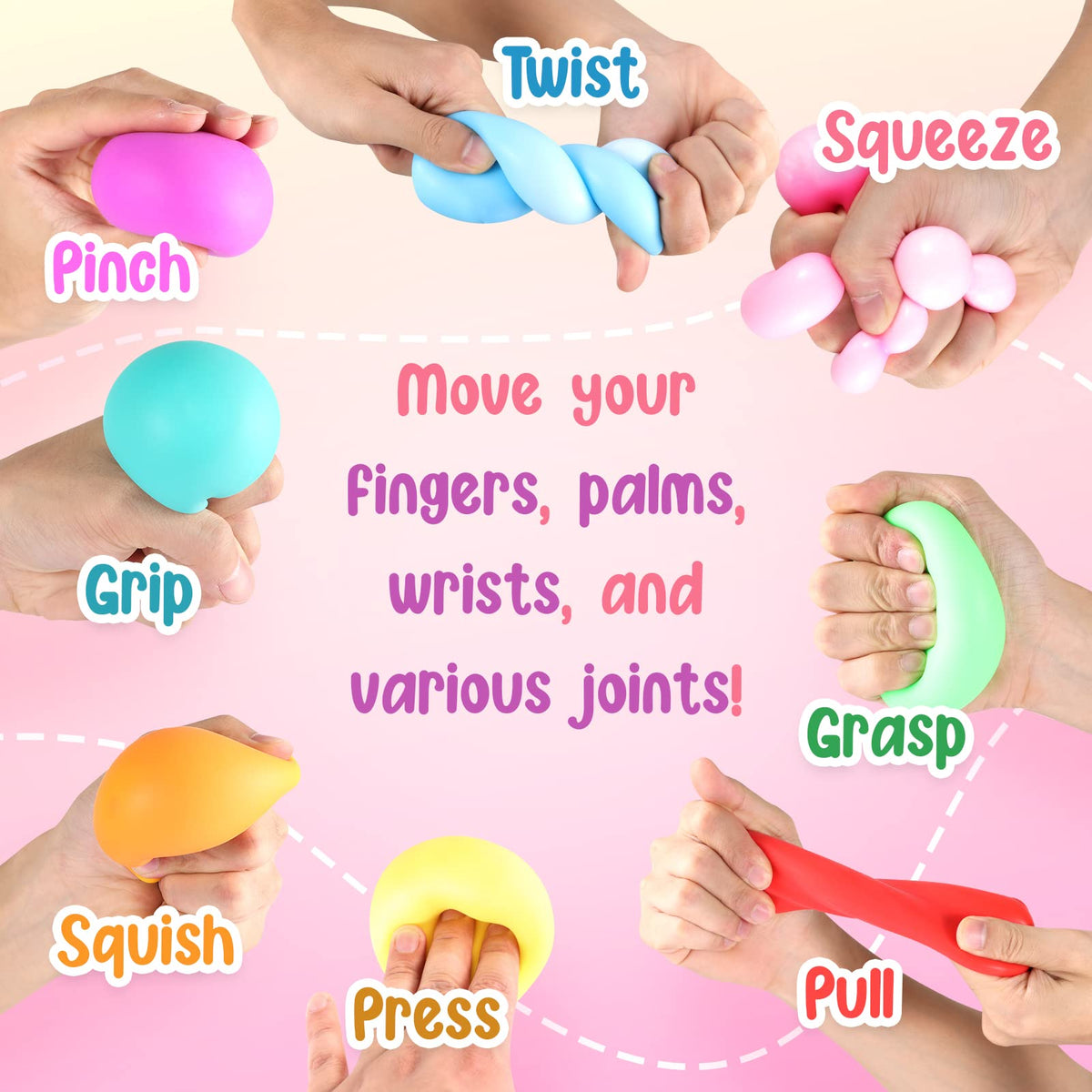 ZaxiDeel Slow Rising Stress Balls 8 Pack – Fidget Toys for Anxiety Relief, Focus & Calm