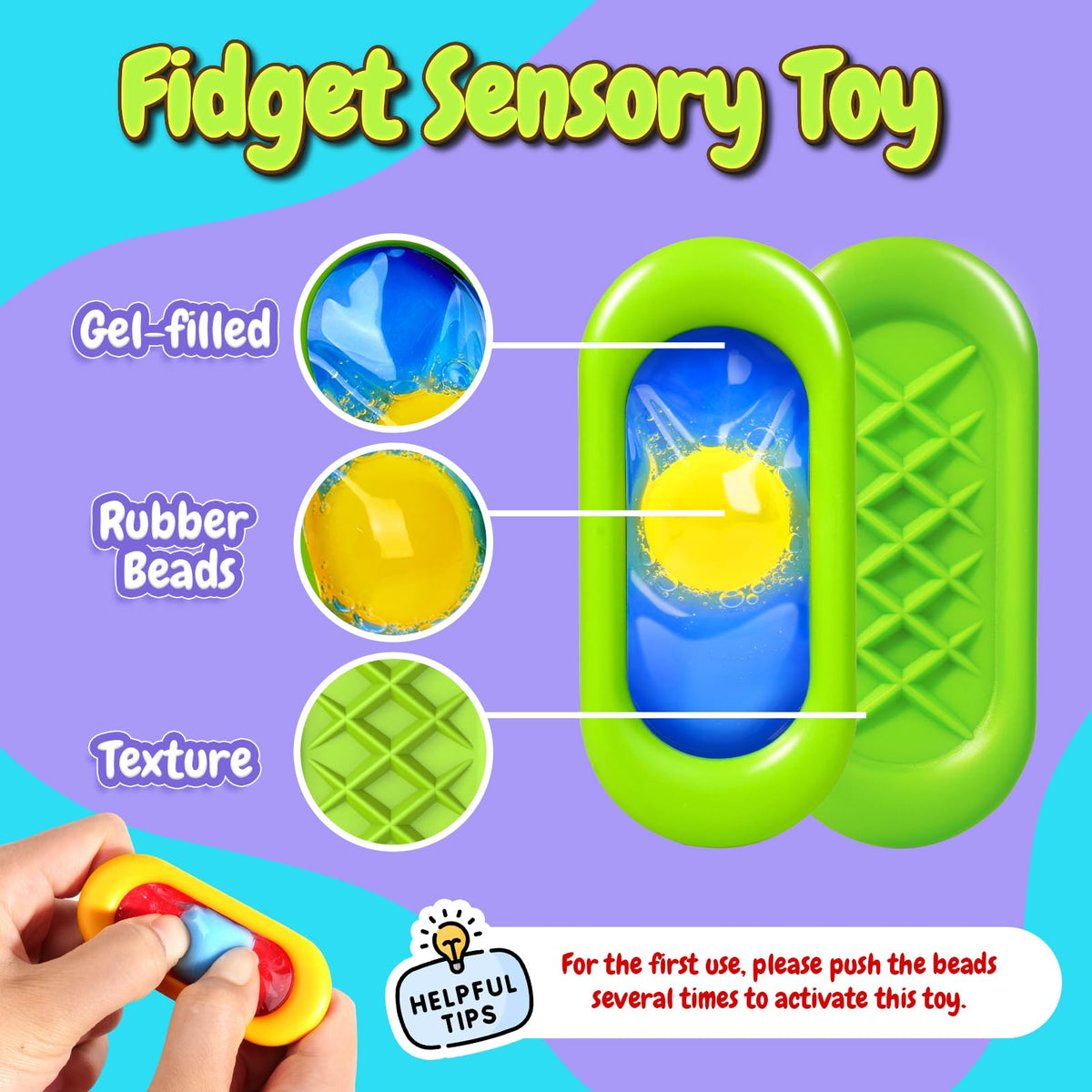 ZaxiDeel Sensory Marble Fidget — 12 Pcs Gel-Filled, Quiet & Calming