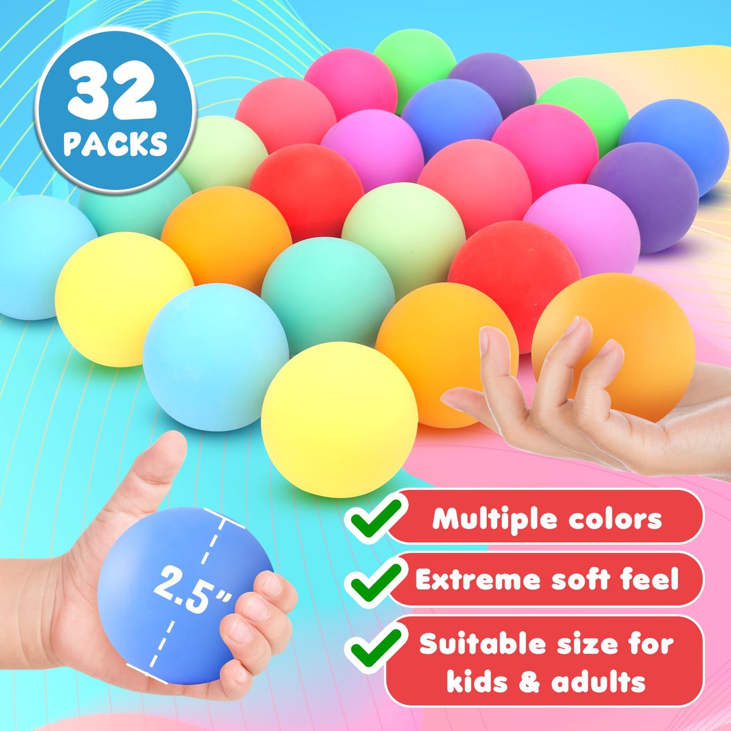 ZaxiDeel 32Pcs Slow Rising Stress Balls Bulk – Classroom Prizes & Fidget Toys