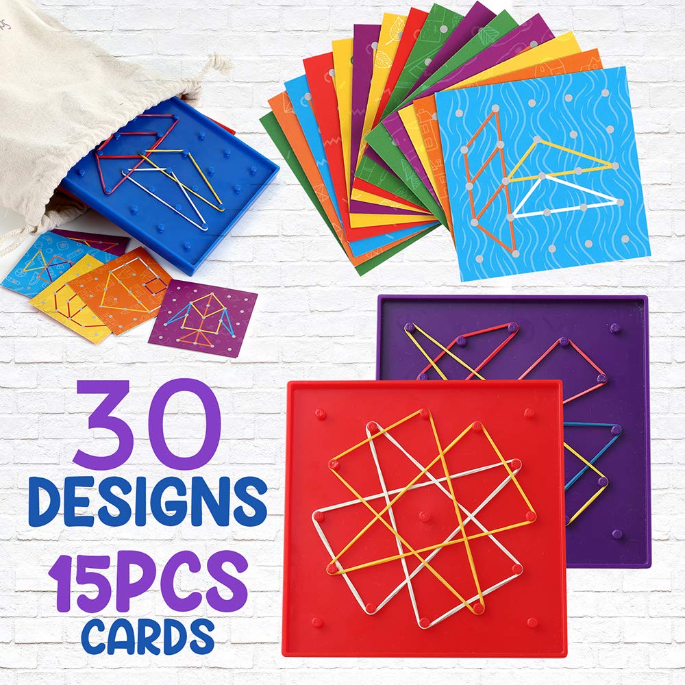 ZaxiDeel 6-Pack Double-Sided Geoboard — 5x5 Inch Educational STEM Toy with Rubber Bands & Pattern Cards