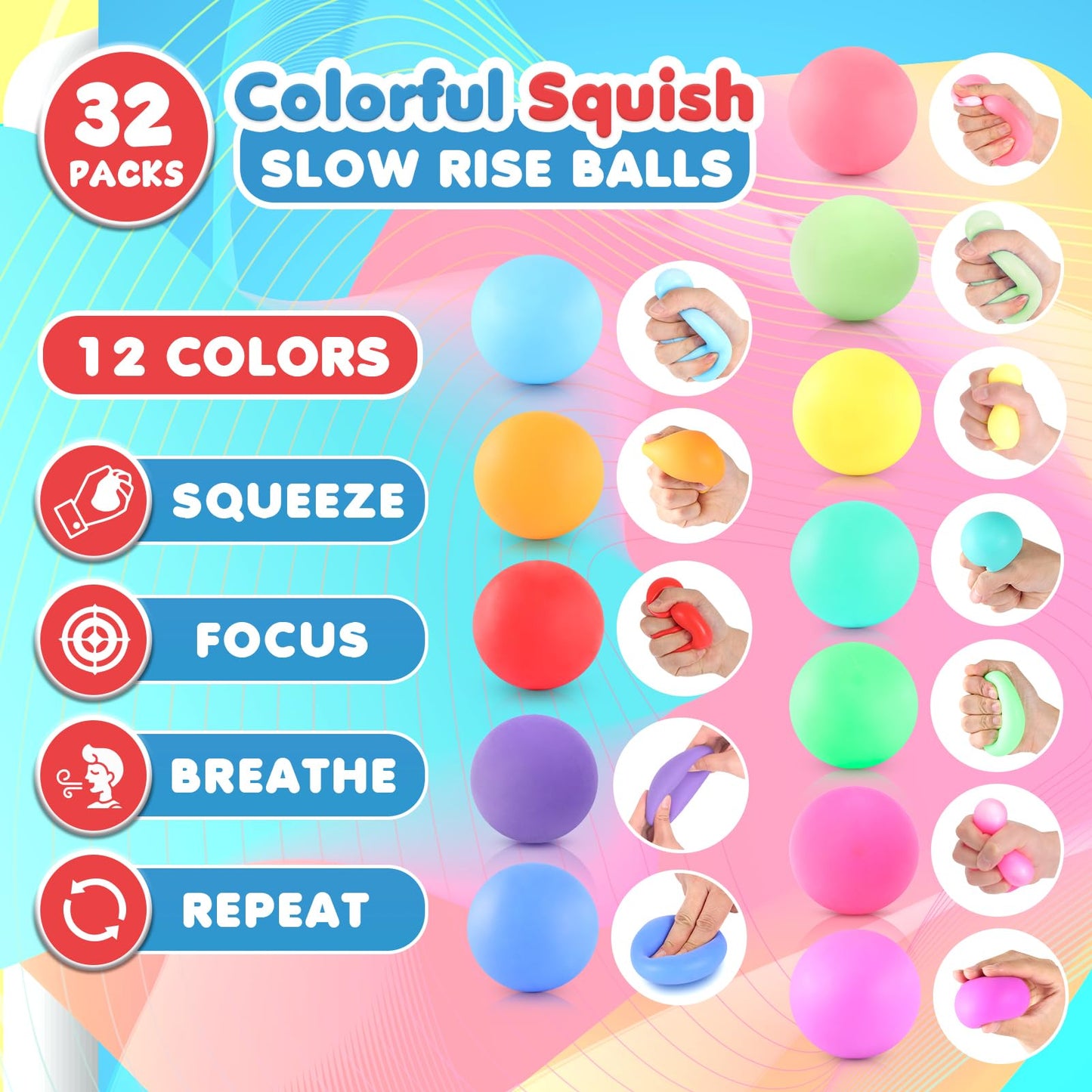 ZaxiDeel 32Pcs Slow Rising Stress Balls Bulk – Classroom Prizes & Fidget Toys
