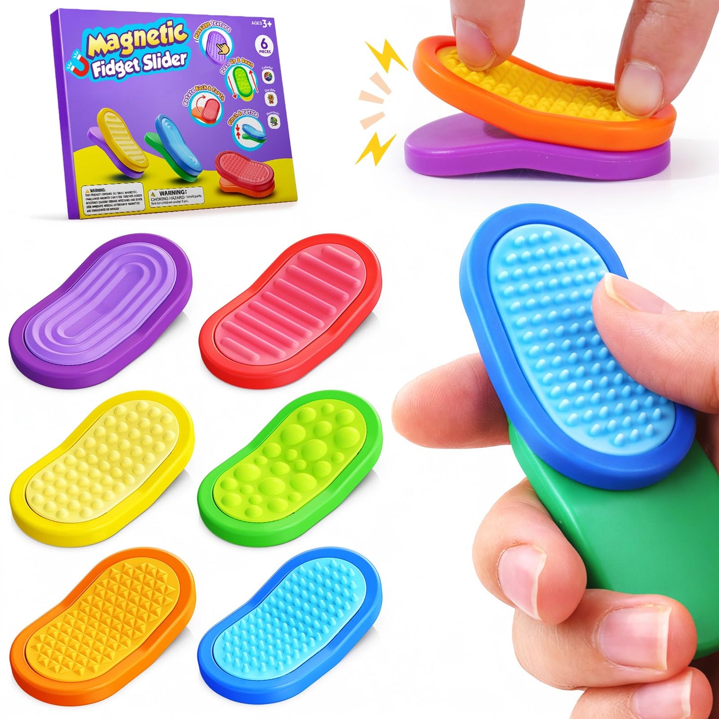 ZaxiDeel Fidget Sensory Toys – 6-Pack Silicone Textured Sliders with Magnetic Play