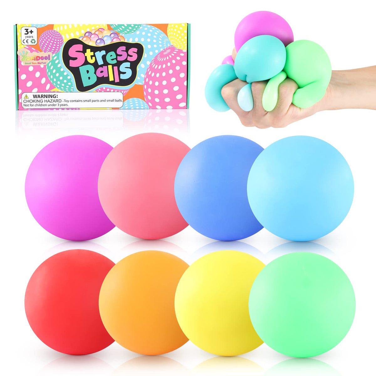 ZaxiDeel Slow Rising Stress Balls 8 Pack – Fidget Toys for Anxiety Relief, Focus & Calm