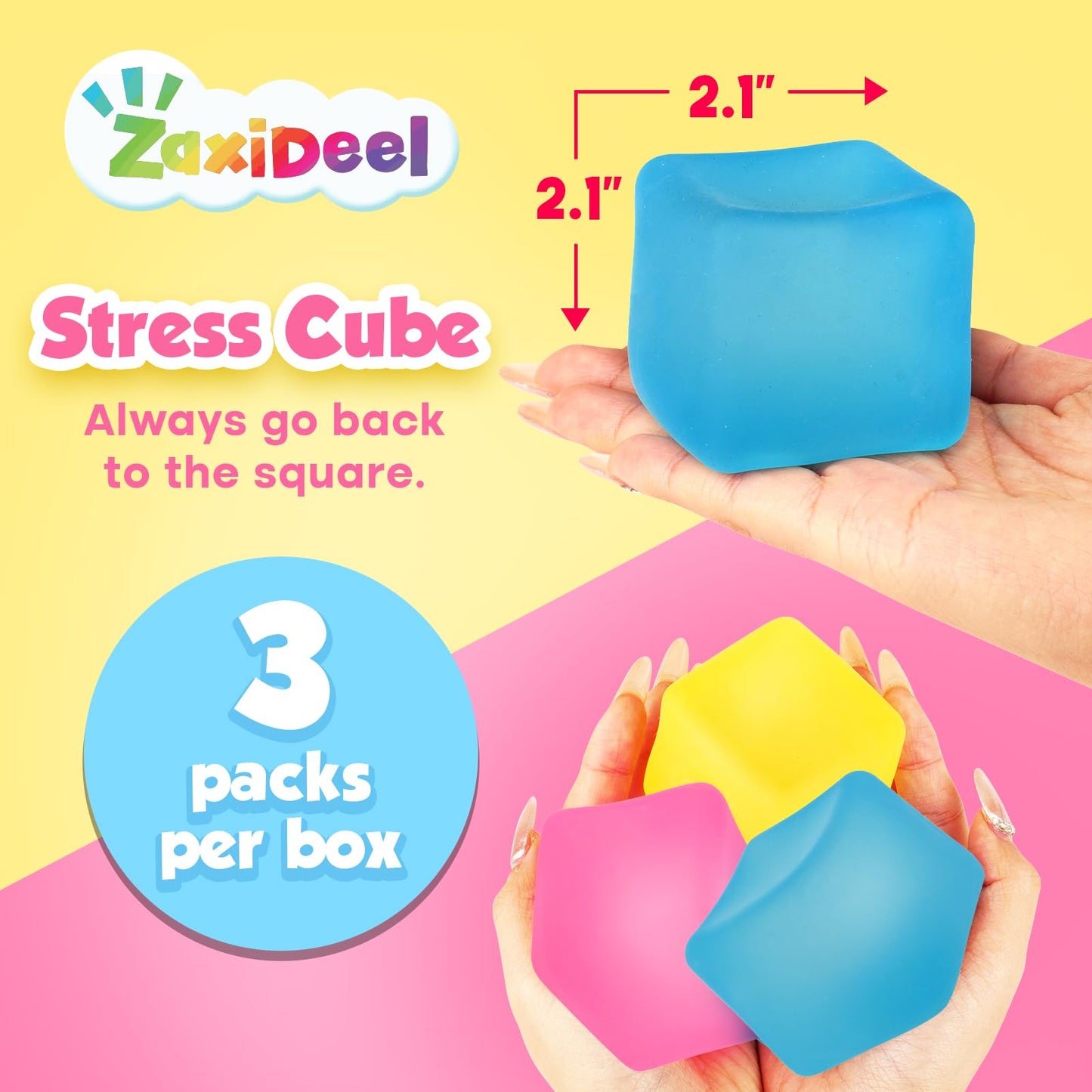 ZaxiDeel Stress Cube 3 Pack – High-Density Gel Fidget Toys (2.1-Inch Cubes)