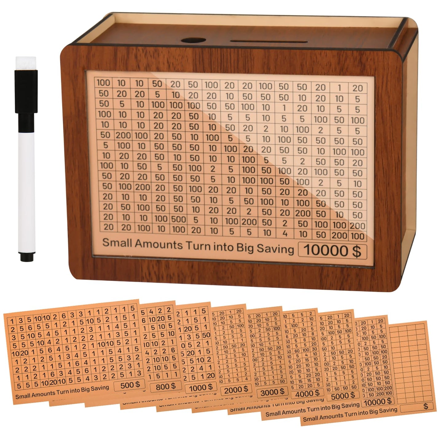 Zayeemi 10000 Kakeibo Box – Wooden Money Saving Challenge for All Ages