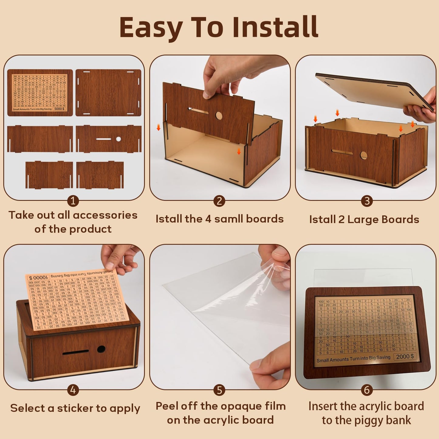 Zayeemi 10000 Kakeibo Box – Wooden Money Saving Challenge for All Ages