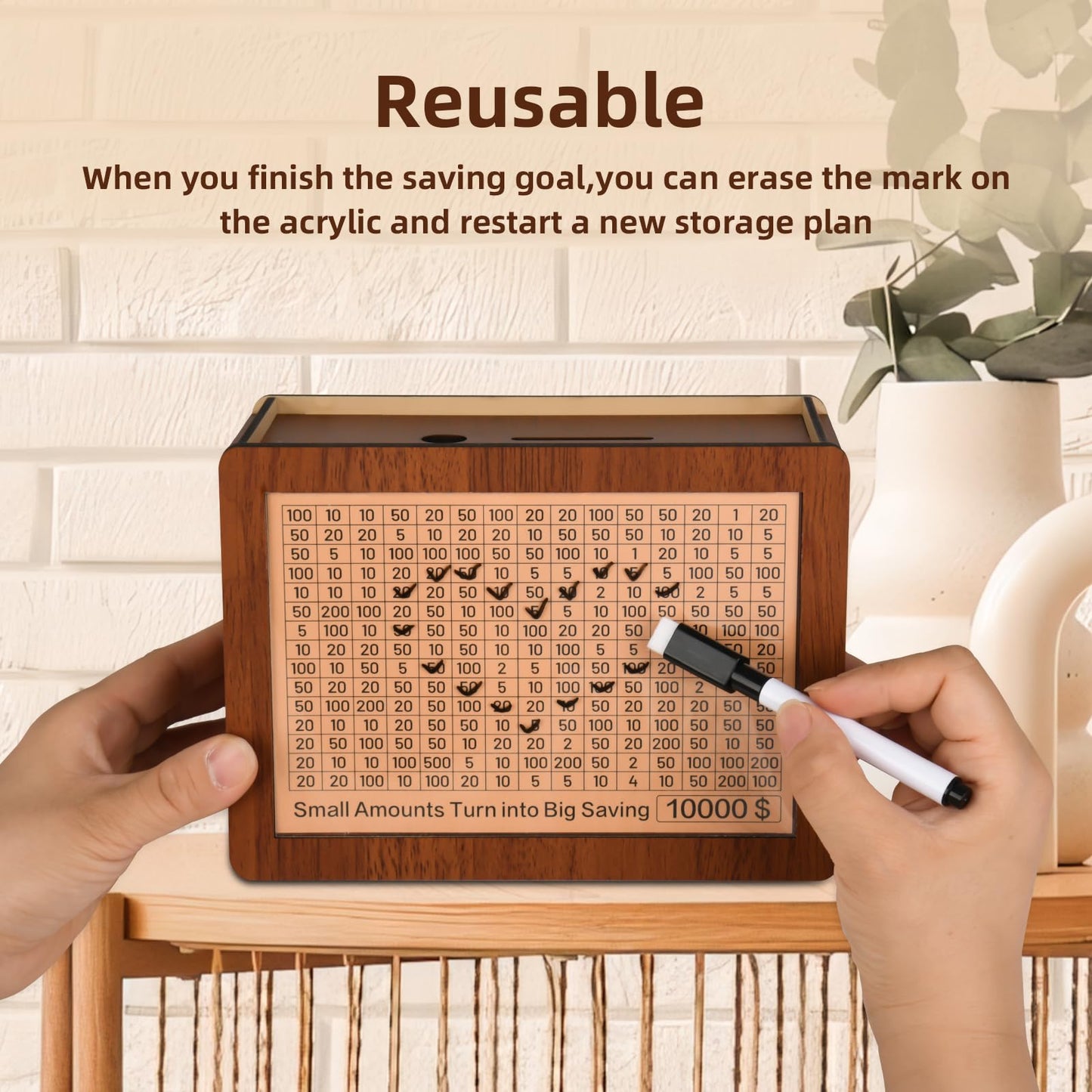Zayeemi 10000 Kakeibo Box – Wooden Money Saving Challenge for All Ages
