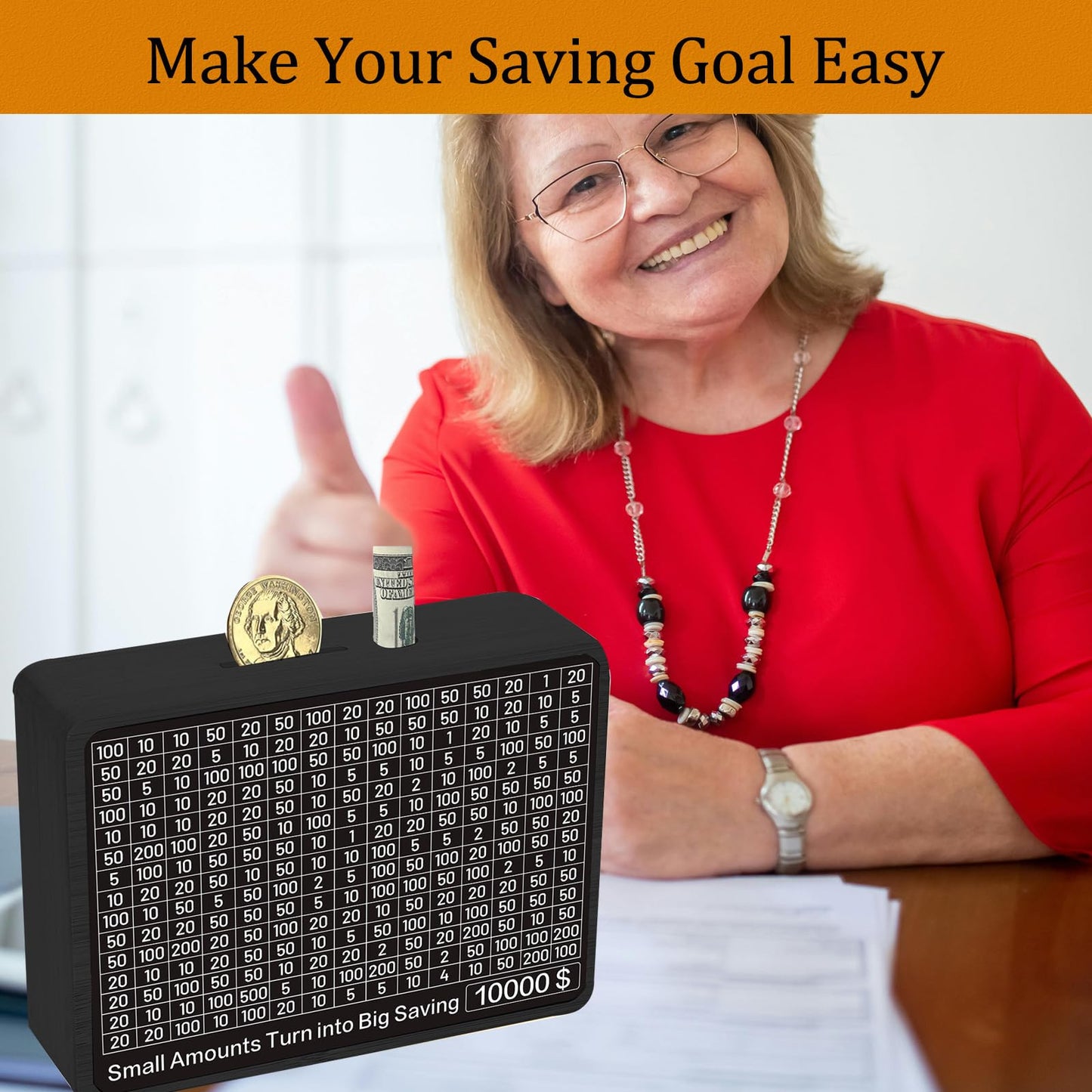 Zayeemi Money Saving Box – Wooden Savings Vault for Kids & Adults, 8 Goals, No Install
