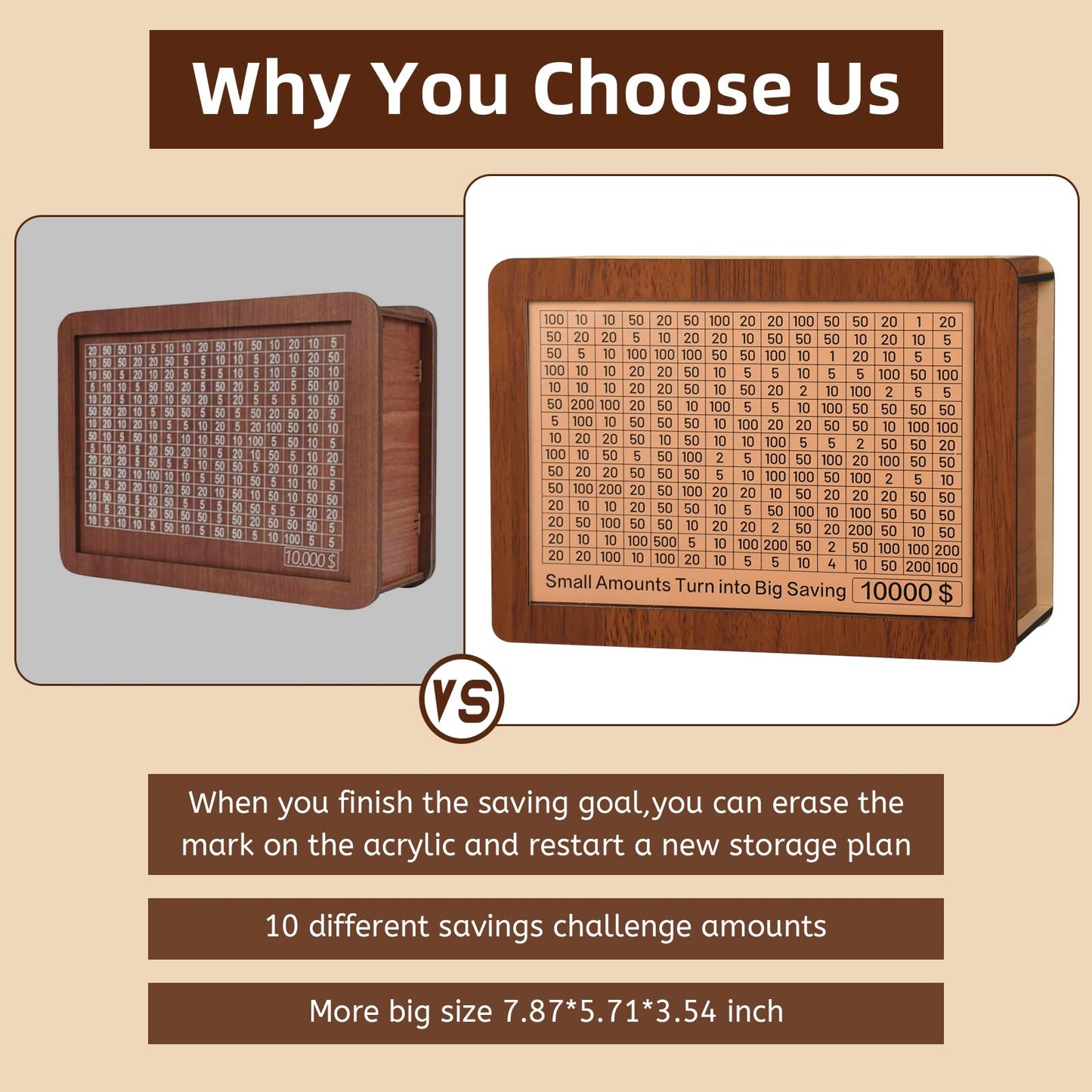 Zayeemi 10000 Kakeibo Box – Wooden Money Saving Challenge for All Ages