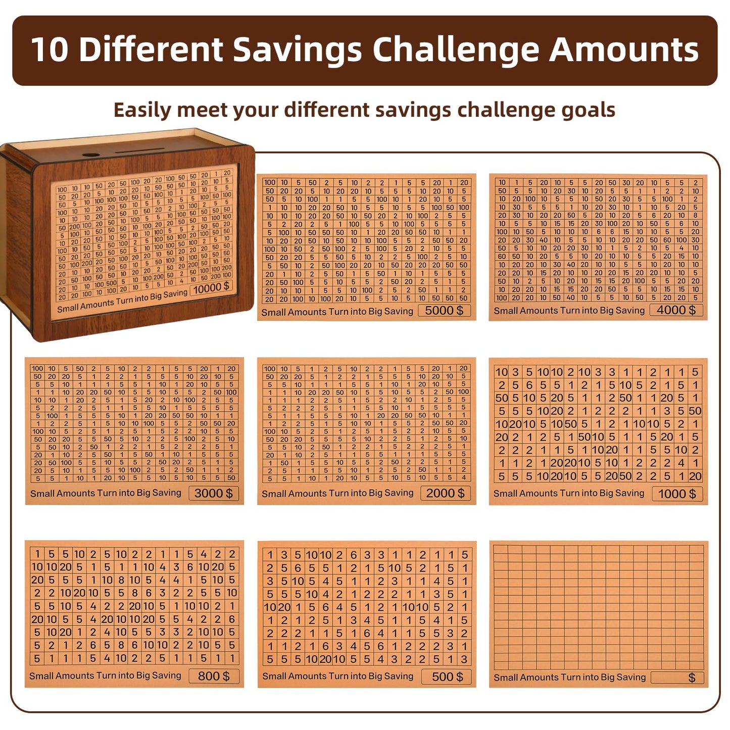 Zayeemi 10000 Kakeibo Box – Wooden Money Saving Challenge for All Ages