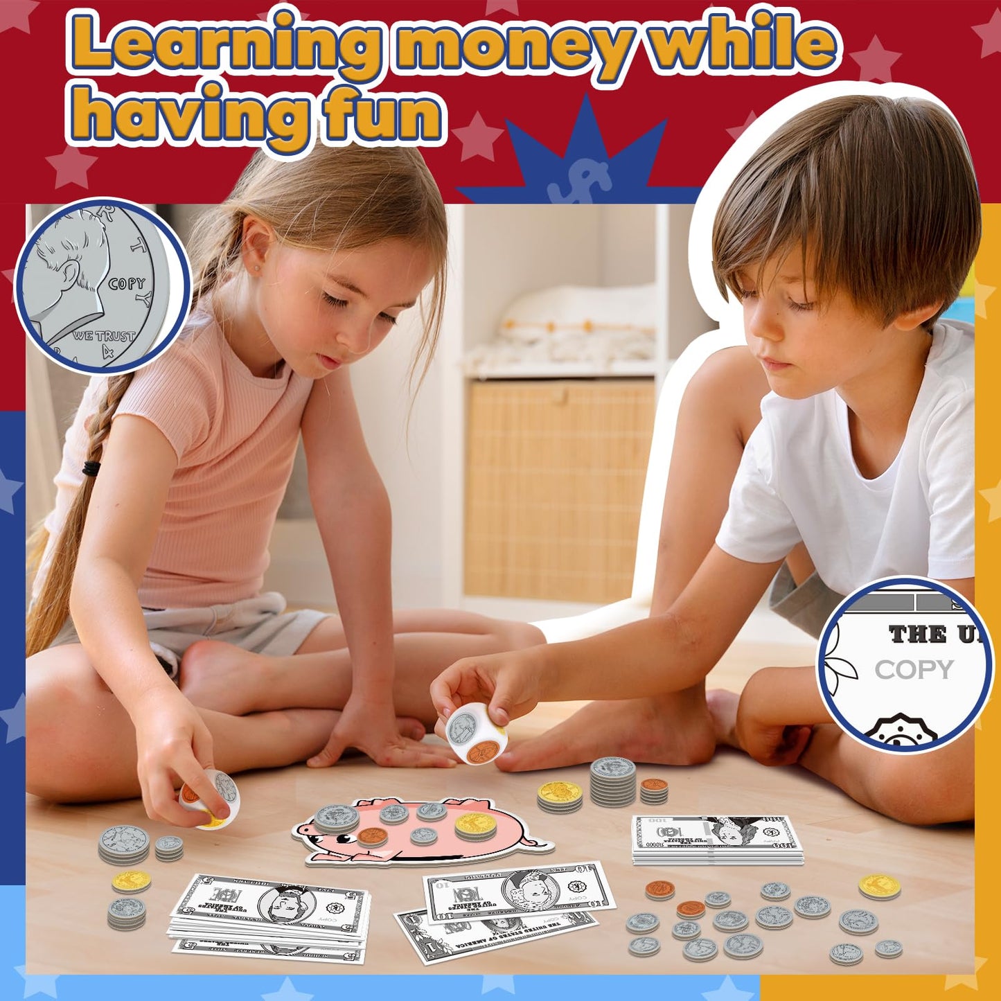 Zazopup Pretend Money Set for Kids — Learning Coins, Bills & Math Games