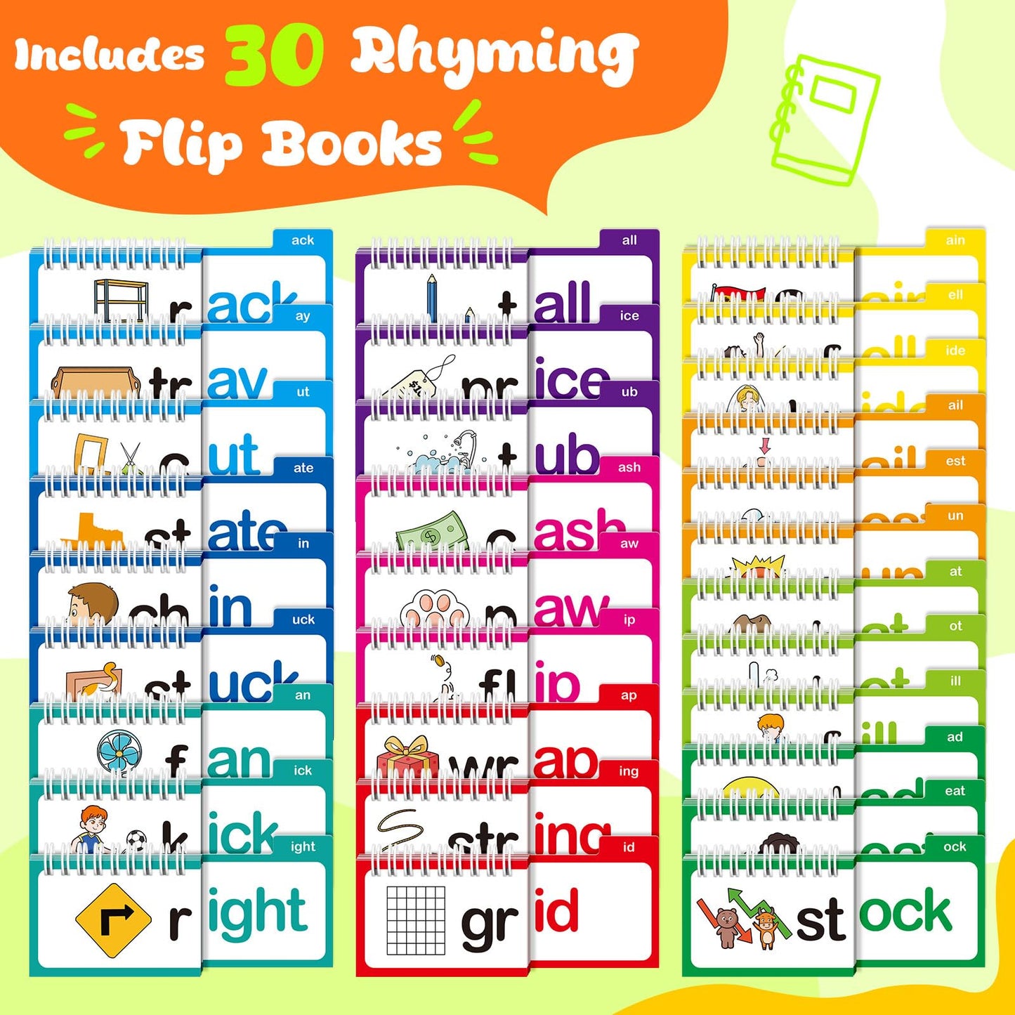 Zazopup 30 Read and Rhyme Flip Books – Word Family Phonics & Sight Words for Kindergarten & Homeschool