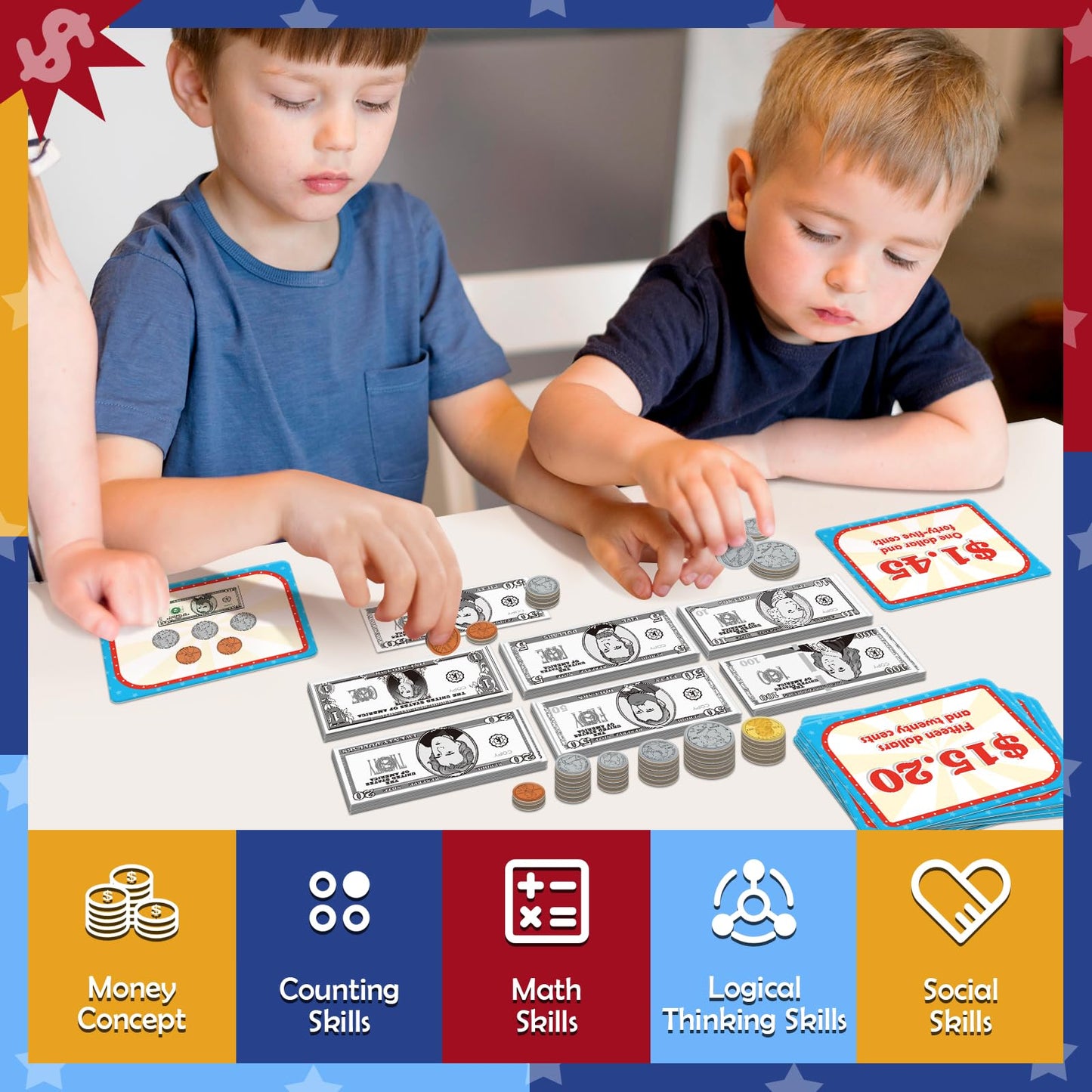 Zazopup Pretend Money Set for Kids — Learning Coins, Bills & Math Games