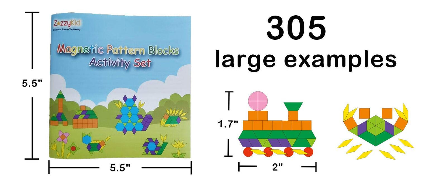 ZazzyKid Magnetic Pattern Blocks Set 216 Pcs Geometric Puzzles for STEM