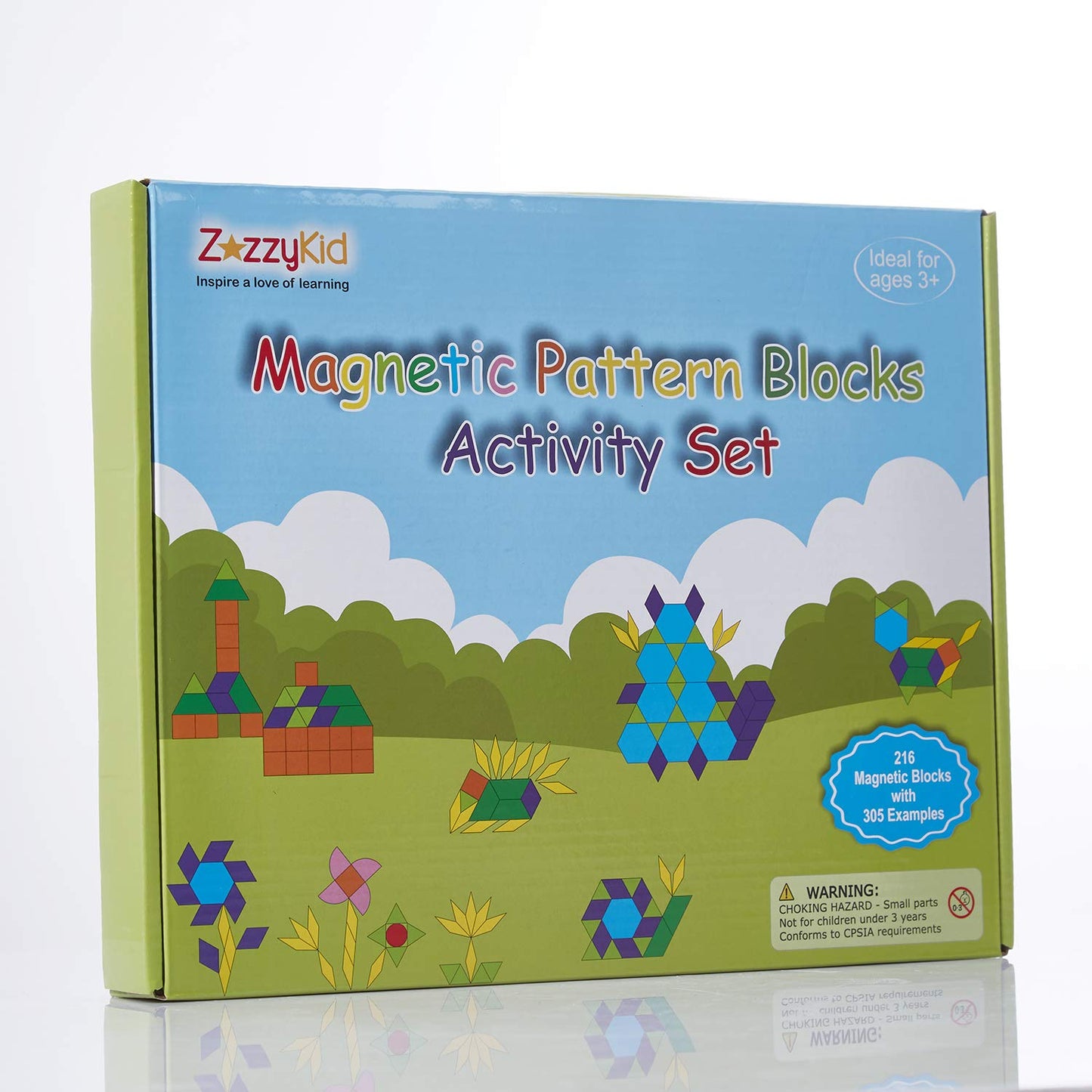 ZazzyKid Magnetic Pattern Blocks Set 216 Pcs Geometric Puzzles for STEM