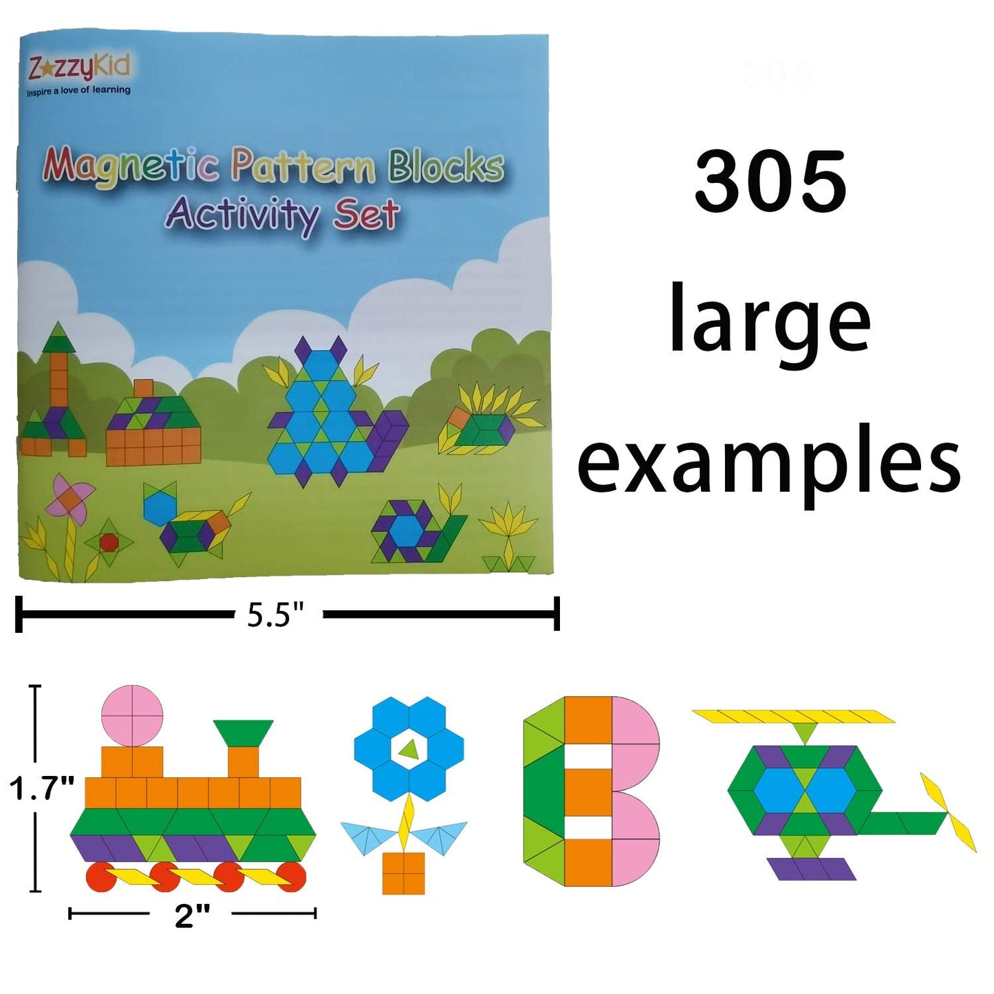 ZazzyKid Magnetic Pattern Blocks Set 216 Pcs Geometric Puzzles for STEM