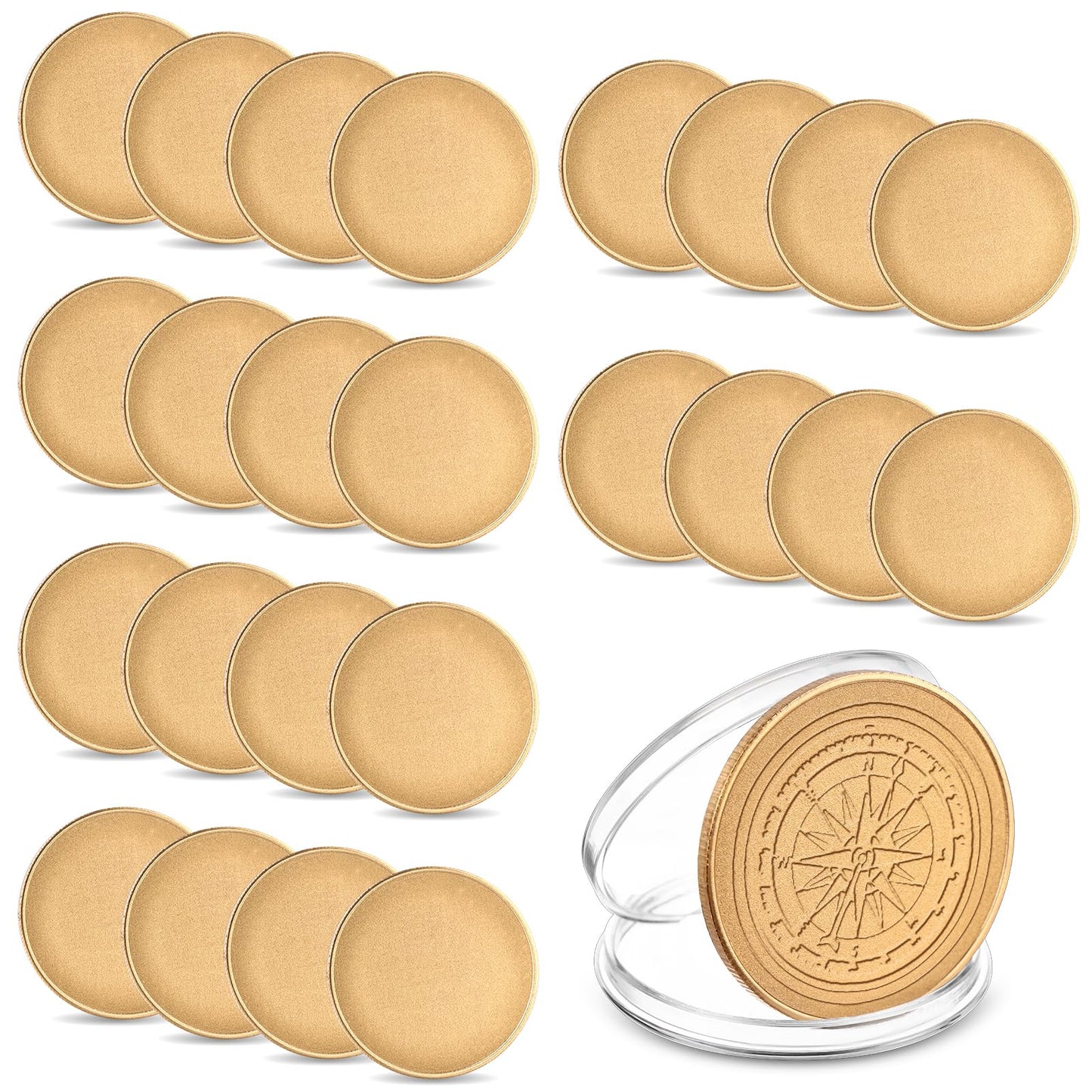 ZBHANSHUIS 25Pcs 40mm Blank Challenge Coins with Threaded Edges & Acrylic Box – DIY Engraving Blanks, Gold