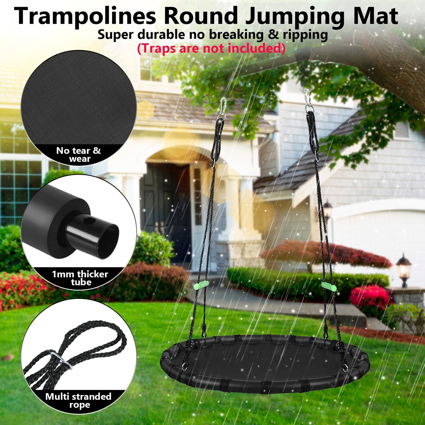 ZBZBML Tree Swing with PP Mat – 40-Inch Outdoor Saucer Swing