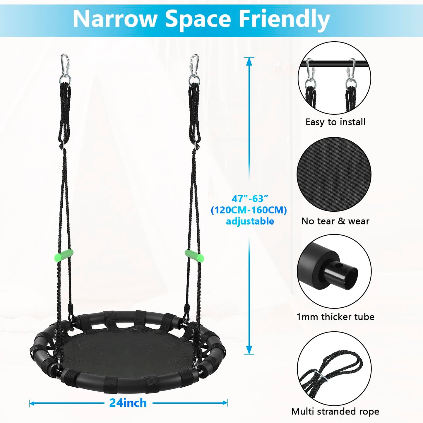 ZBZBML Tree Swing with PP Mat – 24-inch Saucer Swing for Outdoor Fun, Safe & Easy Install