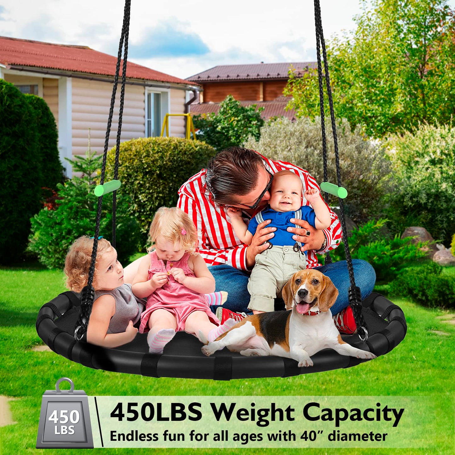 ZBZBML Tree Swing with PP Mat – 40-Inch Outdoor Saucer Swing