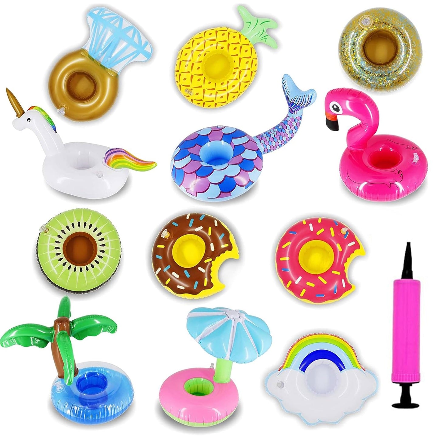 Zcaukya 12 Pack Inflatable Floating Drinking Holders - Pool Party Drink Floats & Cup Coasters