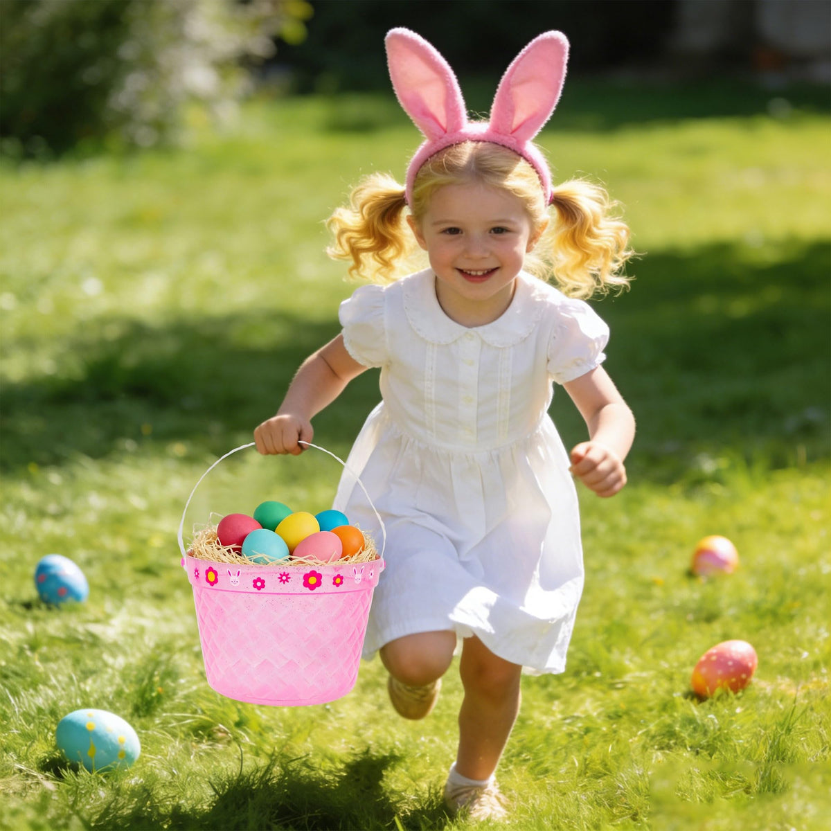 Zcaukya Easter Buckets - 3-Pack Clear Plastic Baskets with Handles (Green/Blue/Pink)