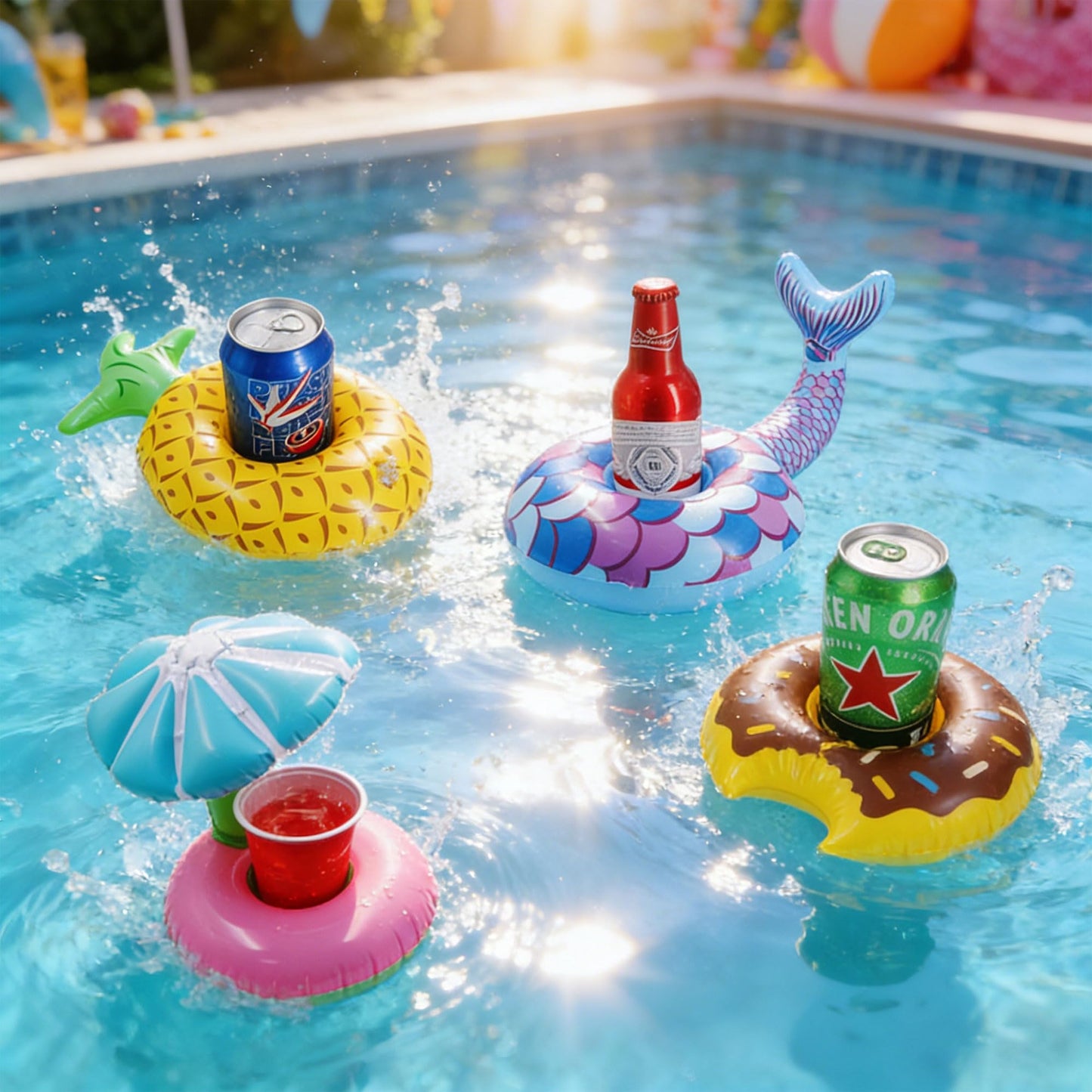 Zcaukya 12 Pack Inflatable Floating Drinking Holders - Pool Party Drink Floats & Cup Coasters