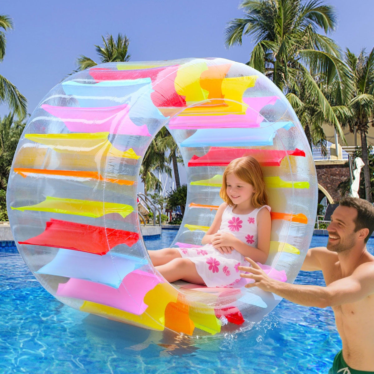 Zcaukya 47-inch Giant Inflatable Water Wheel for Kids – Colorful Pool Roller Toy