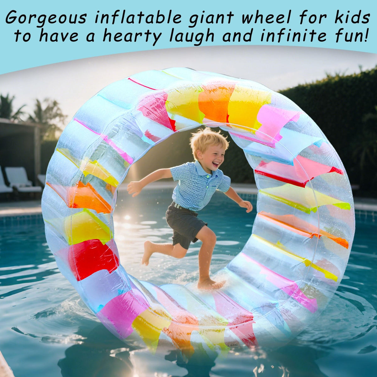 Zcaukya 47-inch Giant Inflatable Water Wheel for Kids – Colorful Pool Roller Toy