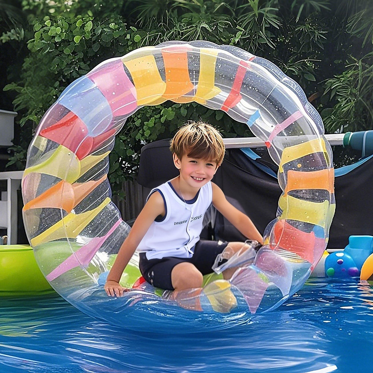Zcaukya 47-inch Giant Inflatable Water Wheel for Kids – Colorful Pool Roller Toy