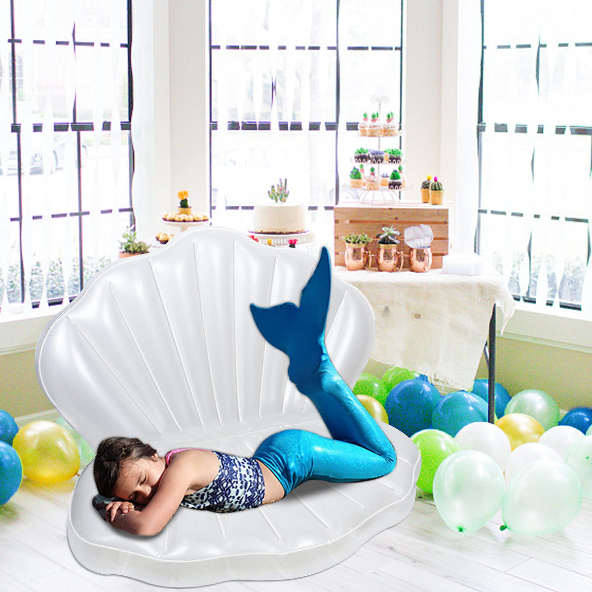 Zcaukya Inflatable Seashell Pool Float – Giant Clam with Pearl Ball for Pool, Beach & Mermaid Party