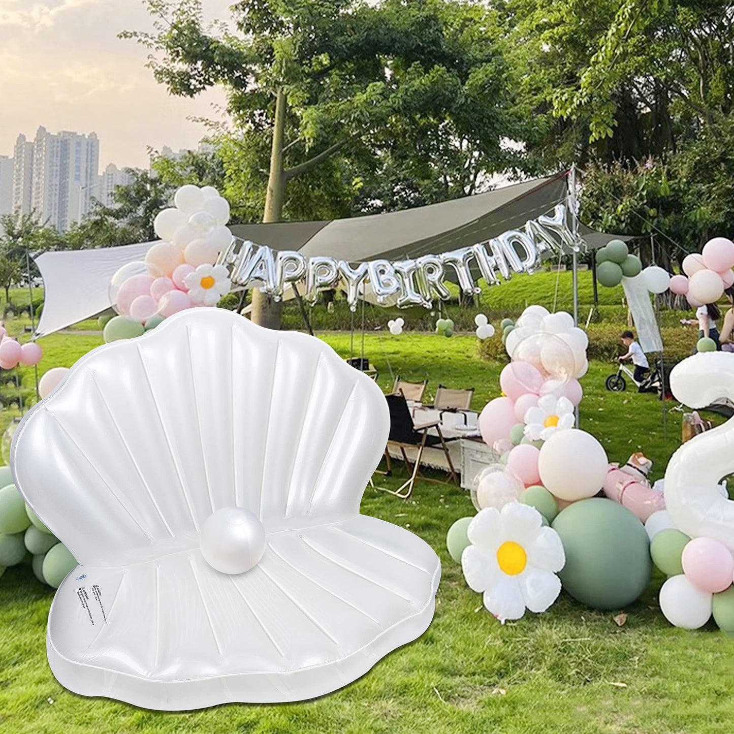 Zcaukya Inflatable Seashell Pool Float – Giant Clam with Pearl Ball for Pool, Beach & Mermaid Party