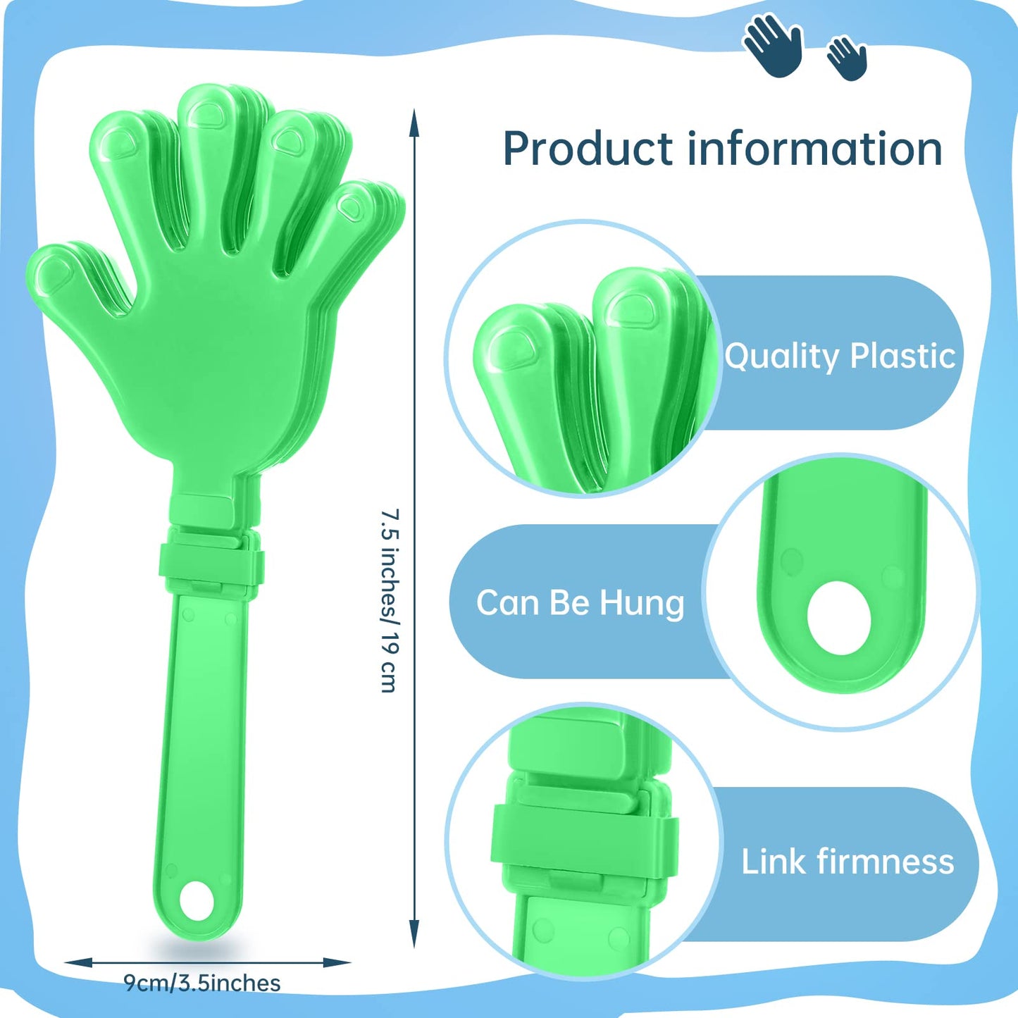 ZCYSRLQIN 12-Pack Lime Green Hand Clappers - 7.5in Noisemakers for Parties & Sports