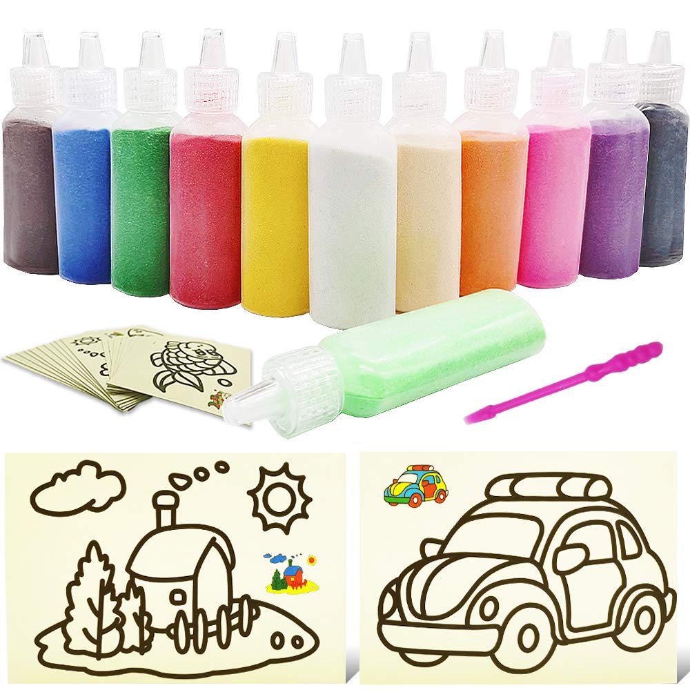 Zddaoole 32 PCS Art Sand Kit – 12 Colors & 20 Sand Art Cards | DIY Craft Set
