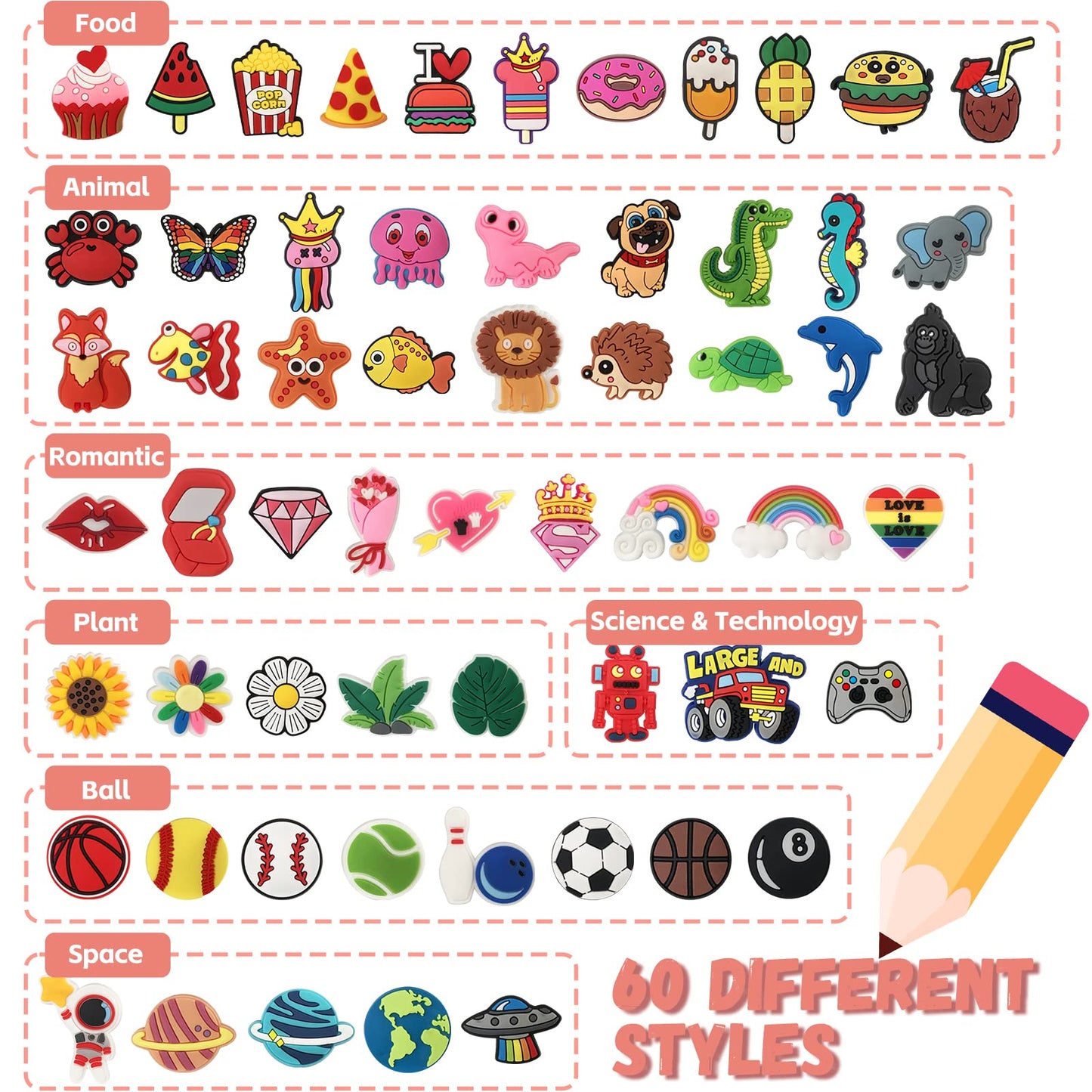 Zddaoole 60 Pcs Cute Pencil Toppers – Assorted Designs for School Prizes & Classroom Rewards